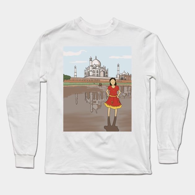 The Taj Mahal in India: girl standing in Yamuna river Long Sleeve T-Shirt by smithandco